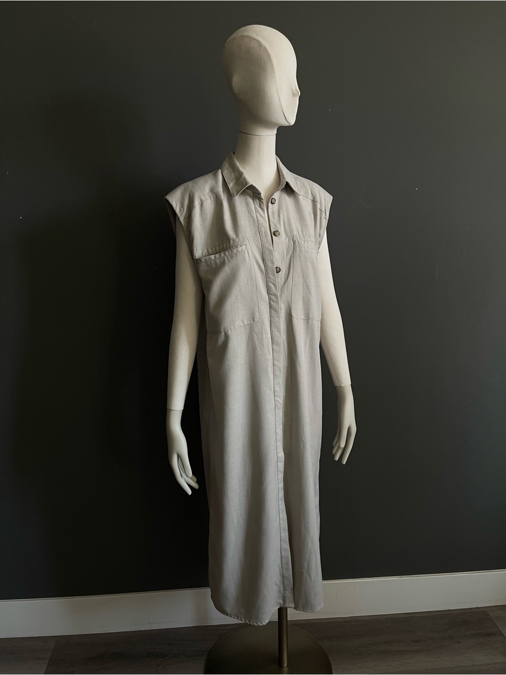Gestuz LeejaGZ Silver Sage Sleeveless Utility Shirt Maxi Dress Nordic Minimal